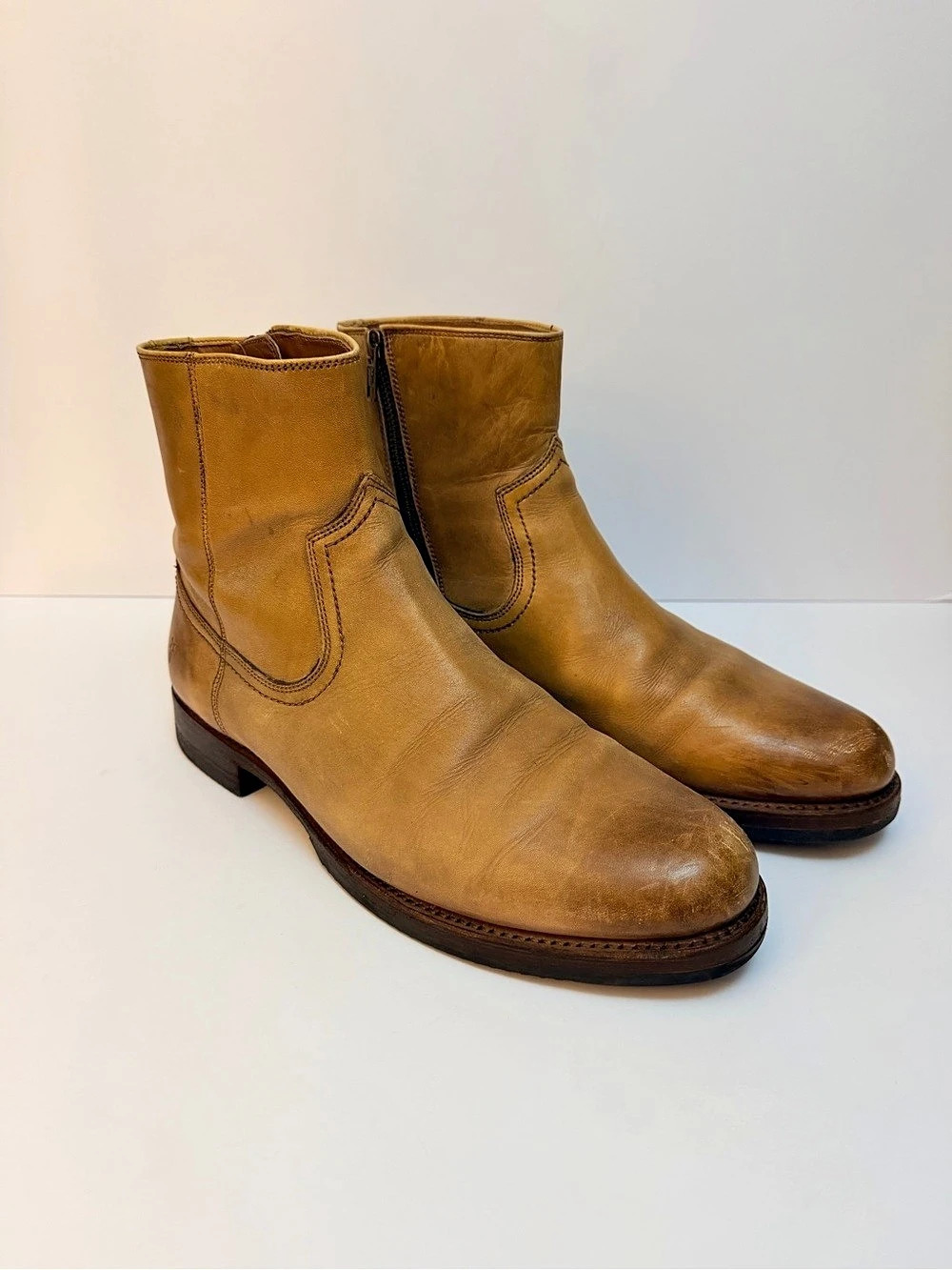 Frye CAMPUS INSIDE ZIP Men’s Brown Leather Ankle Boots Rubber Sole 9.5M